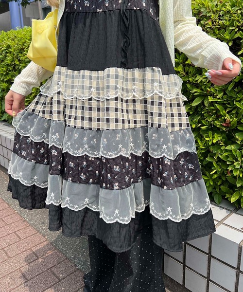 WC（ダブル シー）の「パッチワークキャミワンピース（ワンピース・レディース・グリーン/ブラック・FREE）」の6枚目の写真