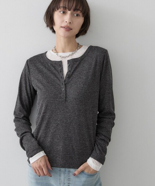 Dessin（デッサン）の「シアーテレコヘンリーネックプルオーバー（Tシャツ/カットソー・レディース・ライトイエロー系/チャコールグレー/アイボリー・01/02/03）」の2枚目の写真