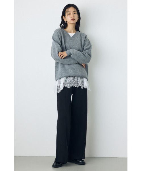 AZUL by moussy（アズールバイマウジー）の「洗濯OK♪【セットアップ対応】大人気シリーズ！格上げニットワイドパンツ 秋服 冬服　ウエストゴム　リラックス　ウォッシャブルニット（スラックス・レディース・ブラック/杢グレー/オフホワイト・MEDIUM/SMALL）」の21枚目の写真