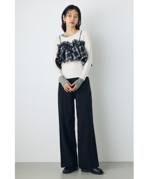 AZUL by moussy(アズールバイマウジー)の「洗濯OK♪【セットアップ対応】大人気シリーズ!格上げニットワイドパンツ 秋服 冬服 ウエストゴム リラックス ウォッシャブルニット(スラックス・レディース・ブラック/杢グレー/オフホワイト・MEDIUM/SMALL)」の22枚目の写真