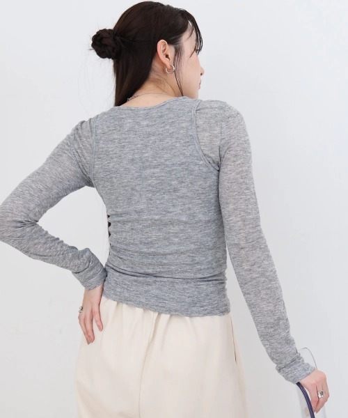 Bab(バブ)の「ボタンタンクセット ヘンリーネックトップス(Tシャツ/カットソー・レディース・ネイビー/ブラック/ブラウン/杢グレー・MEDIUM)」の8枚目の写真