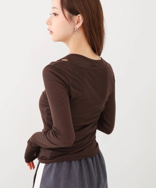 Bab(バブ)の「ボタンタンクセット ヘンリーネックトップス(Tシャツ/カットソー・レディース・ネイビー/ブラック/ブラウン/杢グレー・MEDIUM)」の17枚目の写真