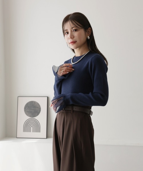 Riberry(リベリー)の「袖チュールリブニット(ニット/セーター・レディース・オフホワイト/ブラック/ライトグレー/ブラウン/ネイビー/ライトイエロー/レッド/チャコールグレー・FREE)」の22枚目の写真