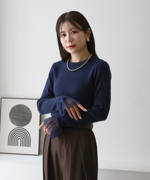 Riberry(リベリー)の「袖チュールリブニット(ニット/セーター・レディース・オフホワイト/ブラック/ライトグレー/ブラウン/ネイビー/ライトイエロー/レッド/チャコールグレー・FREE)」の21枚目の写真
