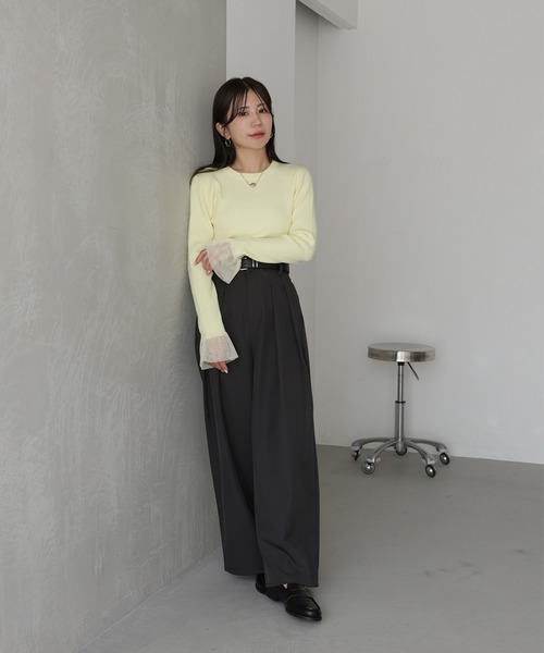 Riberry(リベリー)の「袖チュールリブニット(ニット/セーター・レディース・オフホワイト/ブラック/ライトグレー/ブラウン/ネイビー/ライトイエロー/レッド/チャコールグレー・FREE)」の17枚目の写真