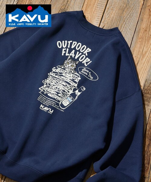 KAVU(カブー)の「KAVU/カブー 限定展開 KAVU×FREAK'S STORE / カブ― 別注 デザイン刺繍 クルーネック スウェット / Burger Cat(Tシャツ/カットソー・メンズ・スミクロ/グレイッシュベージュ/ネイビー/アッシュグレー・SMALL/MEDIUM/LARGE)」の1枚目の写真