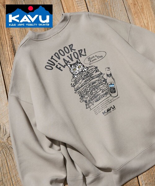 KAVU(カブー)の「KAVU/カブー 限定展開 KAVU×FREAK'S STORE / カブ― 別注 デザイン刺繍 クルーネック スウェット / Burger Cat(Tシャツ/カットソー・メンズ・スミクロ/グレイッシュベージュ/ネイビー/アッシュグレー・SMALL/MEDIUM/LARGE)」の5枚目の写真