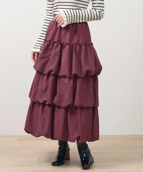 laulea（ラウレア）の「3段ティアードバルーンスカート ロング（スカート・レディース・ブラウン/ワインレッド/ブラック/ダークグレー・M）」の15枚目の写真