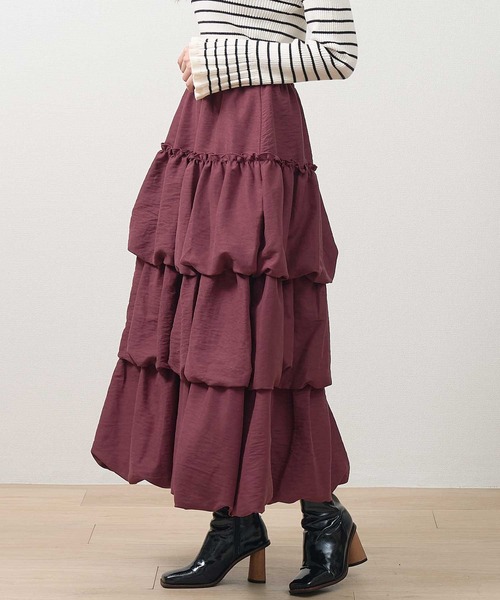 laulea（ラウレア）の「3段ティアードバルーンスカート ロング（スカート・レディース・ブラウン/ワインレッド/ブラック/ダークグレー・M）」の20枚目の写真