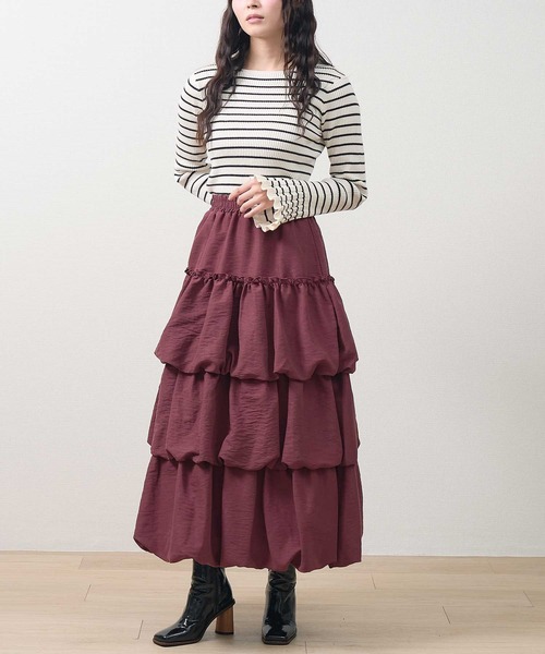 laulea（ラウレア）の「3段ティアードバルーンスカート ロング（スカート・レディース・ブラウン/ワインレッド/ブラック/ダークグレー・M）」の22枚目の写真