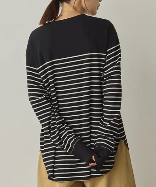 SETUP7（セットアップセブン）の「【SETUP7】リブヘンリーネックプルオーバー SPD（Tシャツ/カットソー・レディース・グレー/ブラック×ホワイト/アイボリー系1・FREE）」の5枚目の写真