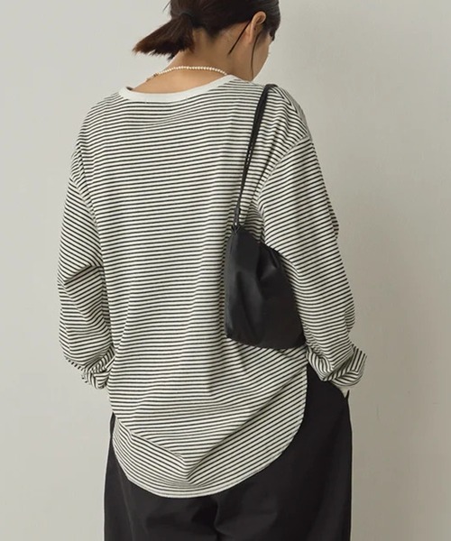 SETUP7（セットアップセブン）の「【SETUP7】リブヘンリーネックプルオーバー SPD（Tシャツ/カットソー・レディース・グレー/ブラック×ホワイト/アイボリー系1・FREE）」の9枚目の写真