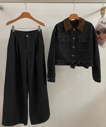 【セットアップ】コーデュロイカラーデニムジャケット&タックワイドパンツ