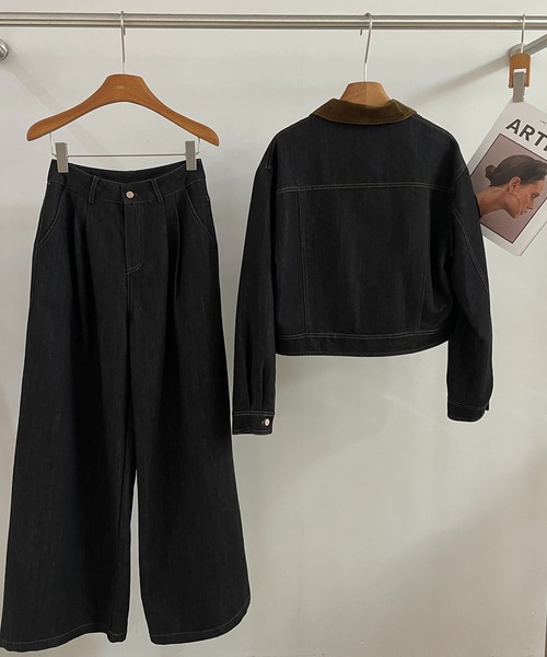 Bifrost（ビフレスト）の「【セットアップ】コーデュロイカラーデニムジャケット&タックワイドパンツ（セットアップ・レディース・ブラック・M/S）」の5枚目の写真