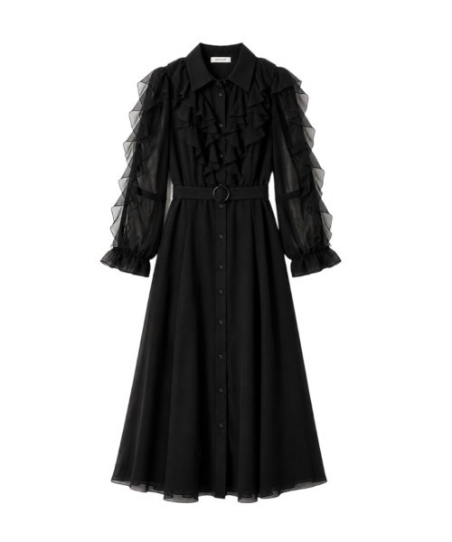 ERADIE(エラディエ)の「Sheer Cascade Shirt One-piece シアーラッフルシャツワンピース(ワンピース・レディース・ブラック/アイボリー・FREE)」の17枚目の写真