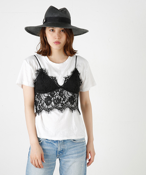 MOUSSY(マウジー)の「LACE BUSTIER J(キャミソール・レディース・ブラック/オフホワイト・1/2)」の1枚目の写真