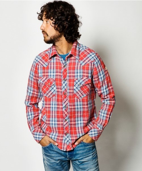 TMT（ティーエムティー）の「DOUBLE GAUZE CHECK WESTERN SHIRTS（シャツ/ブラウス・メンズ・オレンジ/レッド・LARGE/MEDIUM/X-LARGE/SMALL）」の9枚目の写真