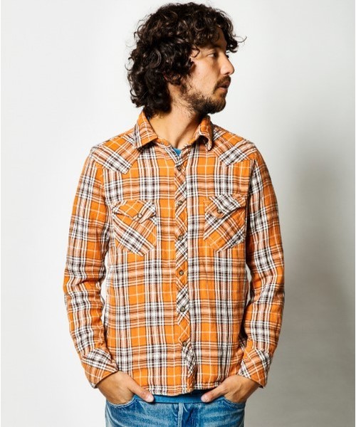 TMT（ティーエムティー）の「DOUBLE GAUZE CHECK WESTERN SHIRTS（シャツ/ブラウス・メンズ・オレンジ/レッド・LARGE/MEDIUM/X-LARGE/SMALL）」の10枚目の写真