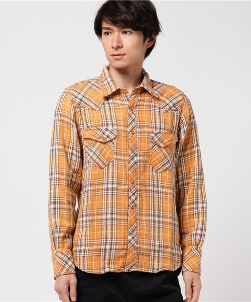 TMT（ティーエムティー）の「DOUBLE GAUZE CHECK WESTERN SHIRTS（シャツ/ブラウス・メンズ・オレンジ/レッド・LARGE/MEDIUM/X-LARGE/SMALL）」の4枚目の写真