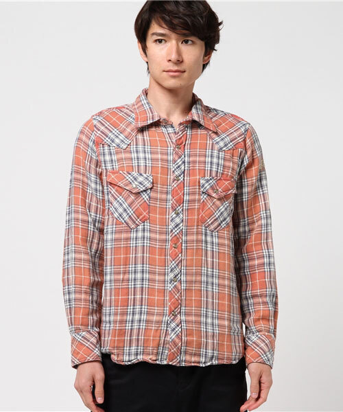 TMT（ティーエムティー）の「DOUBLE GAUZE CHECK WESTERN SHIRTS（シャツ/ブラウス・メンズ・オレンジ/レッド・LARGE/MEDIUM/X-LARGE/SMALL）」の5枚目の写真