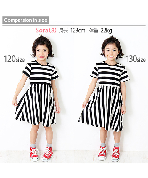 devirock（デビロック）の「ウエスト切替先染めボーダー半袖ワンピース（ワンピース・キッズ・ブラック/トリコロール/チャコール/レッド/ネイビー/レッド系その他・120cm/160cm/100cm/140cm/150cm/110cm/130cm）」の17枚目の写真