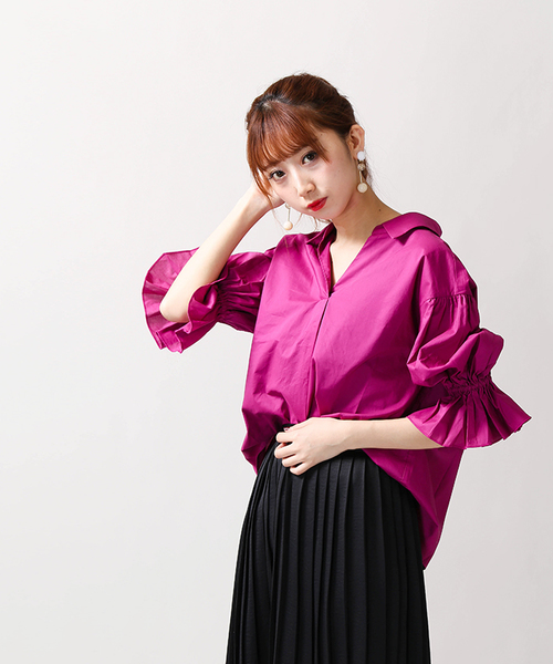 WEGO(ウィゴー)の「WEGO/キャンディスリーブ7分袖シャツ(シャツ/ブラウス・レディース・パープル/ホワイト/ブラック・LARGE/MEDIUM)」の8枚目の写真