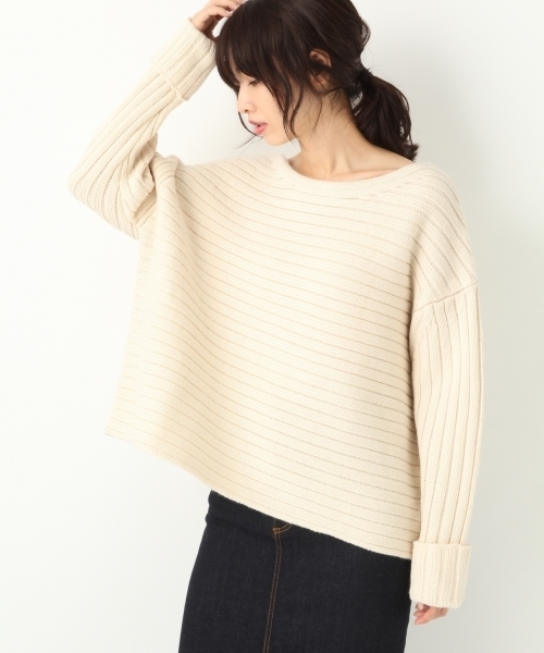 A part by（アパートバイ）の「3GAWワイドリブニットBN/PO 773016 （ニット/セーター・レディース・ブラック/オフホワイト/オレンジ・FREE）」の2枚目の写真