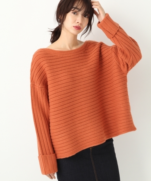 A part by（アパートバイ）の「3GAWワイドリブニットBN/PO 773016 （ニット/セーター・レディース・ブラック/オフホワイト/オレンジ・FREE）」の3枚目の写真