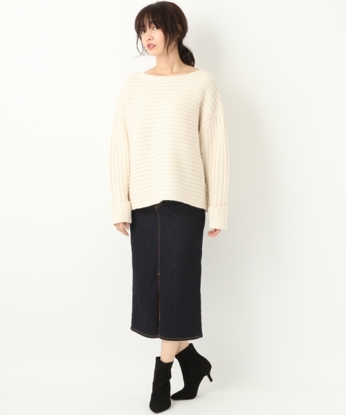 A part by（アパートバイ）の「3GAWワイドリブニットBN/PO 773016 （ニット/セーター・レディース・ブラック/オフホワイト/オレンジ・FREE）」の4枚目の写真