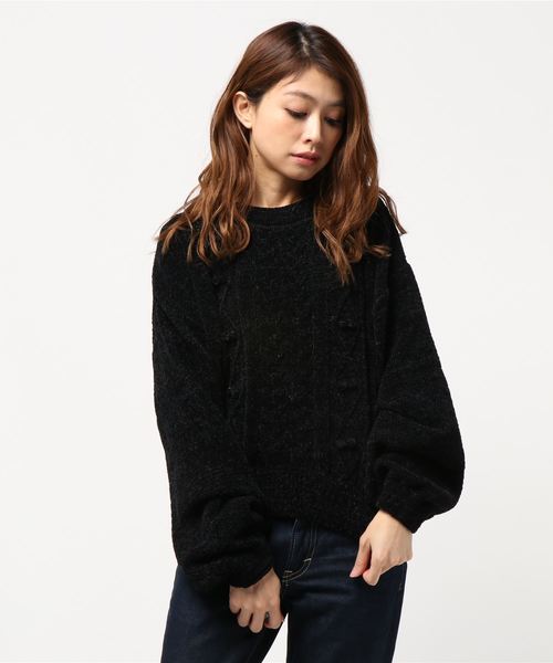 earth music&ecology（アースミュージックアンドエコロジー）の「・ポップコーンモールニットプルオーバー（ニット/セーター・レディース・アイボリー/ライトグレー/ブラック/ラベンダー・FREE）」の2枚目の写真