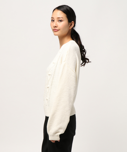 earth music&ecology（アースミュージックアンドエコロジー）の「・ポップコーンモールニットプルオーバー（ニット/セーター・レディース・アイボリー/ライトグレー/ブラック/ラベンダー・FREE）」の5枚目の写真