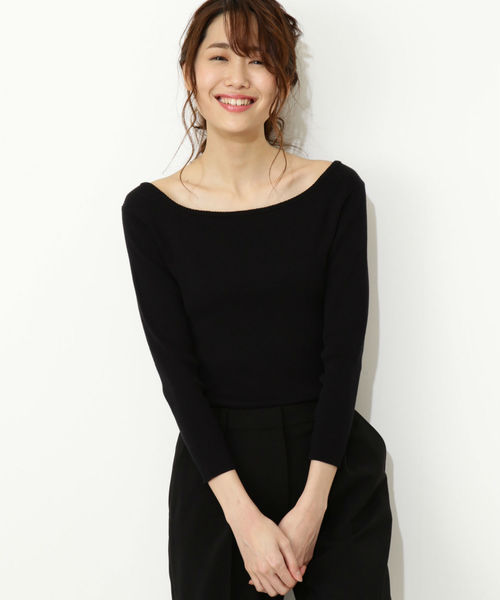 NATURAL BEAUTY BASIC（ナチュラルビューティーベーシック）の「◆ファインゲージリブ七分袖ニット（ニット/セーター・レディース・ブラック/ネイビー/ブルー/ホワイト系その他/グレー/レッド・MEDIUM）」の5枚目の写真