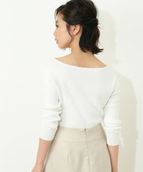 NATURAL BEAUTY BASIC（ナチュラルビューティーベーシック）の「◆ファインゲージリブ七分袖ニット（ニット/セーター・レディース・ブラック/ネイビー/ブルー/ホワイト系その他/グレー/レッド・MEDIUM）」の8枚目の写真