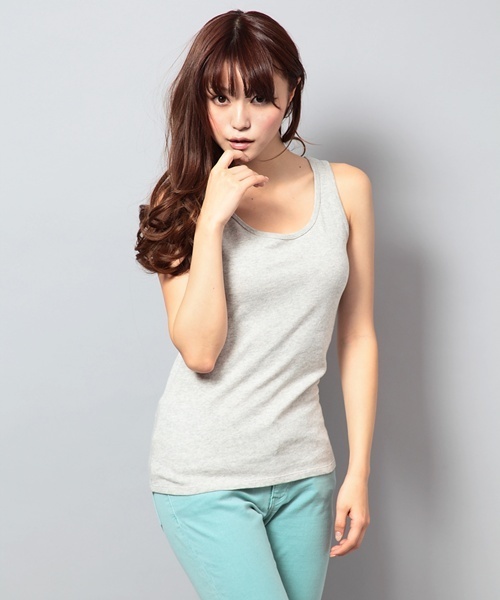 WEGO（ウィゴー）の「WEGO/カラータンクトップ（タンクトップ・レディース・ブラック/杢グレー/ライム/ブルー/ピンク/オレンジ/ライトパープル・FREE）」の3枚目の写真