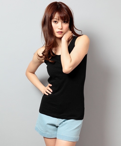 WEGO（ウィゴー）の「WEGO/カラータンクトップ（タンクトップ・レディース・ブラック/杢グレー/ライム/ブルー/ピンク/オレンジ/ライトパープル・FREE）」の2枚目の写真