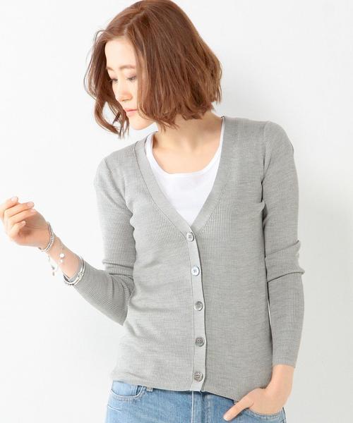 UNITED ARROWS（ユナイテッドアローズ）の「○UAB シルクリブVネック カーディガン◆（カーディガン/ボレロ・レディース・ホワイト/ブラック/ライトグレー/ベージュ/ネイビー/ワインレッド/ピンク/その他1/ライトピンク/その他4/その他5・38/40）」の3枚目の写真
