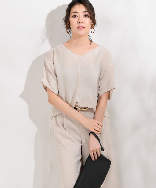 RIVE DROITE（リヴドロワ）の「麻調合繊Vネックブラウス（シャツ/ブラウス・レディース・ライトブルー/ベージュ/ネイビー/グリーン・FREE）」の2枚目の写真