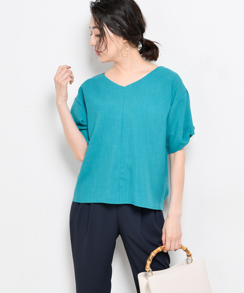 RIVE DROITE（リヴドロワ）の「麻調合繊Vネックブラウス（シャツ/ブラウス・レディース・ライトブルー/ベージュ/ネイビー/グリーン・FREE）」の3枚目の写真
