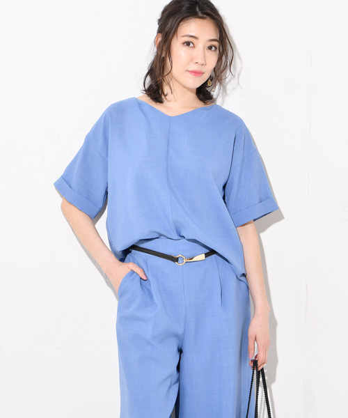 RIVE DROITE（リヴドロワ）の「麻調合繊Vネックブラウス（シャツ/ブラウス・レディース・ライトブルー/ベージュ/ネイビー/グリーン・FREE）」の4枚目の写真