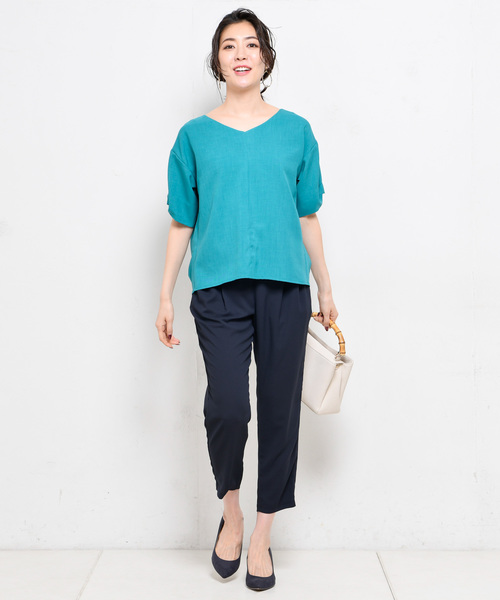 RIVE DROITE（リヴドロワ）の「麻調合繊Vネックブラウス（シャツ/ブラウス・レディース・ライトブルー/ベージュ/ネイビー/グリーン・FREE）」の16枚目の写真