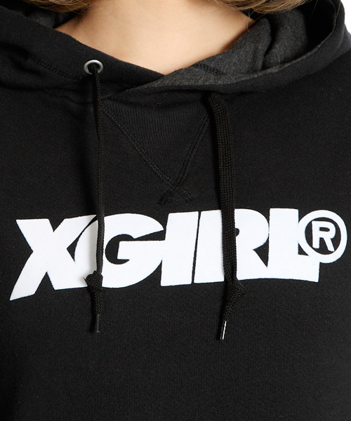 X-girl（エックスガール）の「SLANTED LOGO HOODIE DRESS（ワンピース・レディース・ブラック/アッシュグレー/ピンク/グリーン/ネイビー・1/2）」の9枚目の写真