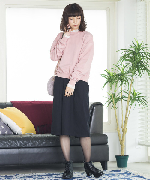 WEGO（ウィゴー）の「WEGO/レースフリルスウェット（スウェット・レディース・ブラック/ダークグリーン/ピンク/杢グレー/キャメル/パープル・FREE）」の17枚目の写真