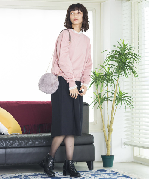 WEGO（ウィゴー）の「WEGO/レースフリルスウェット（スウェット・レディース・ブラック/ダークグリーン/ピンク/杢グレー/キャメル/パープル・FREE）」の16枚目の写真