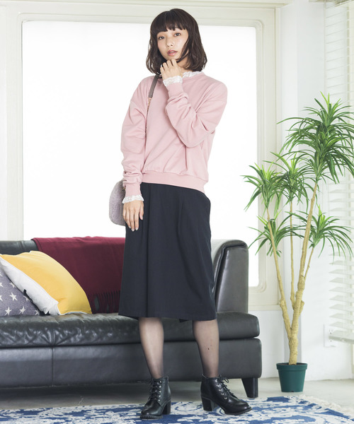 WEGO（ウィゴー）の「WEGO/レースフリルスウェット（スウェット・レディース・ブラック/ダークグリーン/ピンク/杢グレー/キャメル/パープル・FREE）」の14枚目の写真