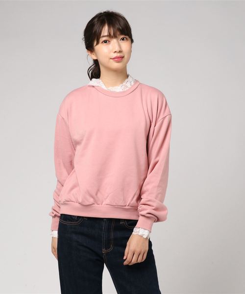 WEGO（ウィゴー）の「WEGO/レースフリルスウェット（スウェット・レディース・ブラック/ダークグリーン/ピンク/杢グレー/キャメル/パープル・FREE）」の9枚目の写真