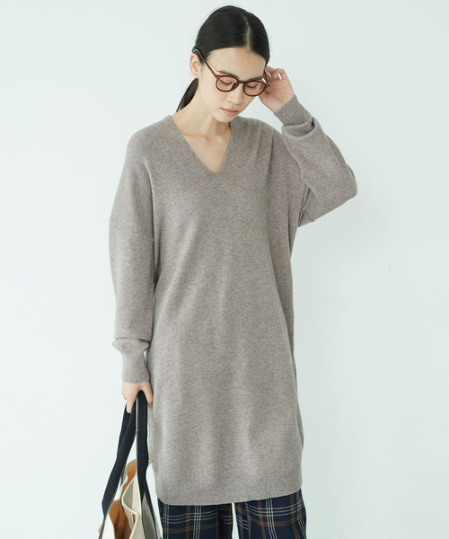 AMERICAN HOLIC(アメリカンホリック)の「・抜け衿ニットチュニック *(チュニック・レディース・チャコールグレー/ブラック/ベージュ/グリーン・FREE)」の3枚目の写真