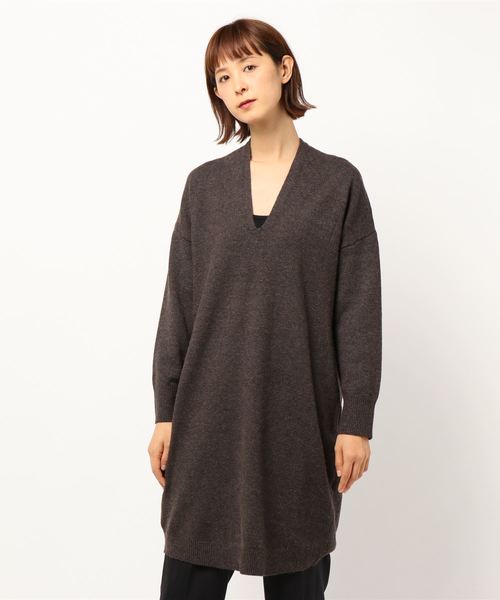 AMERICAN HOLIC(アメリカンホリック)の「・抜け衿ニットチュニック *(チュニック・レディース・チャコールグレー/ブラック/ベージュ/グリーン・FREE)」の2枚目の写真