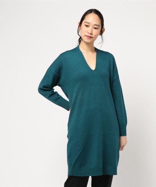 AMERICAN HOLIC(アメリカンホリック)の「・抜け衿ニットチュニック *(チュニック・レディース・チャコールグレー/ブラック/ベージュ/グリーン・FREE)」の4枚目の写真