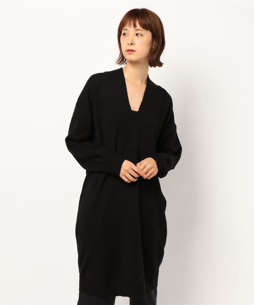 AMERICAN HOLIC(アメリカンホリック)の「・抜け衿ニットチュニック *(チュニック・レディース・チャコールグレー/ブラック/ベージュ/グリーン・FREE)」の1枚目の写真