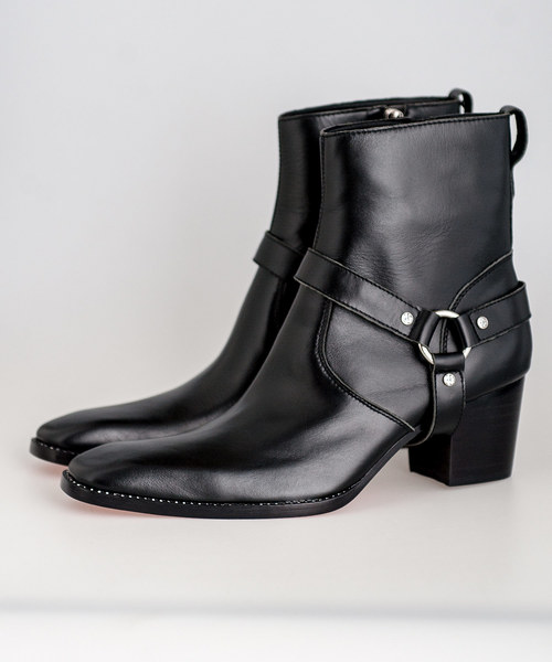 Buffalo Bobs（バッファローボブズ）の「ZIGGY-SMOOTH W/RHINESTONE(ジギースムース ラインストーン）カウレザー ラインストーン ヒールブーツ（ブーツ・メンズ・ブラック・41/43）」の4枚目の写真